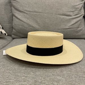 Cuyana Straw Bolero Hat, Toquilla Straw, Natural/Black, 56cm